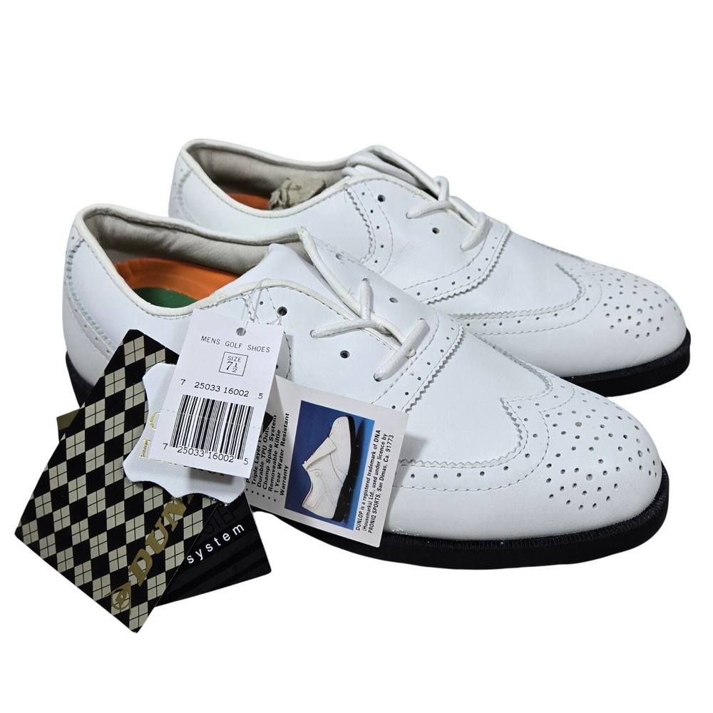 Dunlop Mens White Leather Wingtip Golf‎ Shoes M6000C Size 7.5 NEW